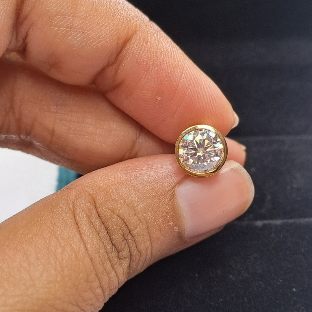 Men Solitaire Earring - Bezel Round (1.5CT)