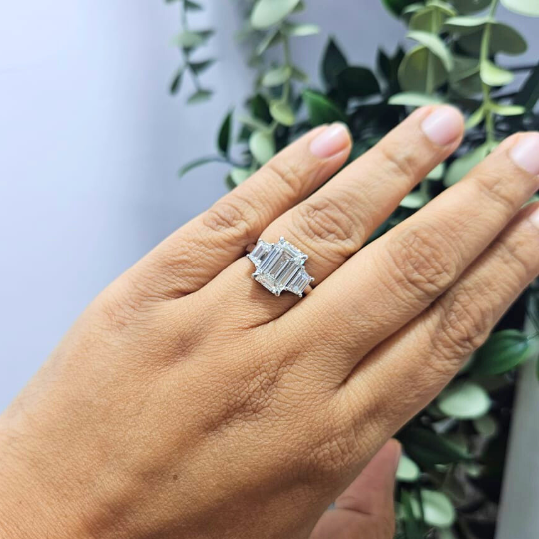 Trisa 5 CT Three Stone Engagement Ring in Moissanite & Lab Diamond by Vai Ra