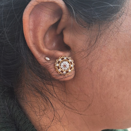 Kumuda Floral Earrings in Moissanite and Lab Diamond by Vai Ra