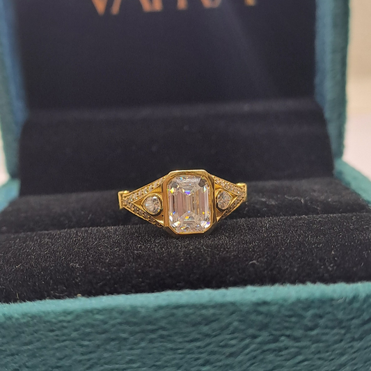 Diana 1.39 CT Emerald Cut Sidestone Ring Moissanite or Lab Diamond in Gold