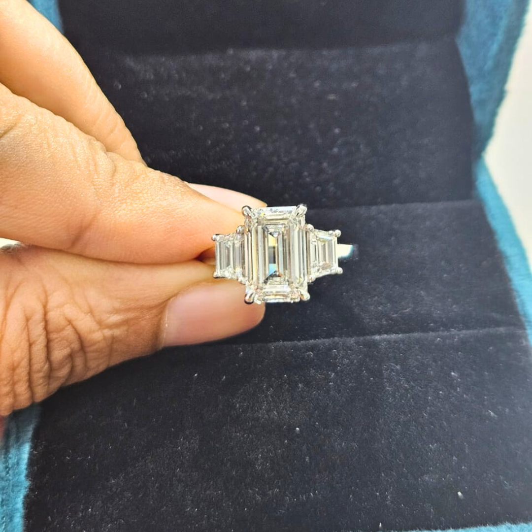 Trisa 5 CT Three Stone Engagement Ring in Moissanite & Lab Diamond by Vai Ra