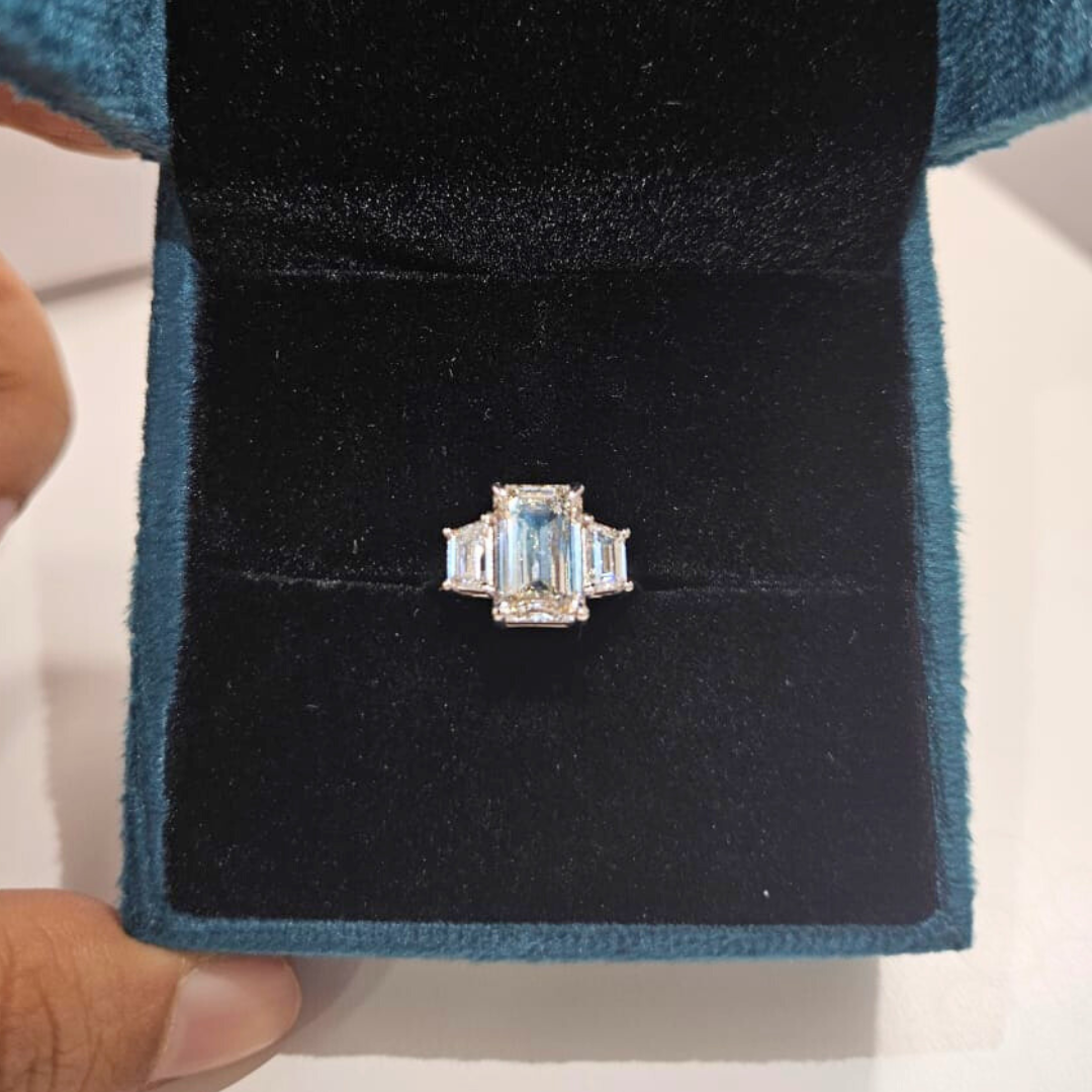 Trisa 5 CT Three Stone Engagement Ring in Moissanite & Lab Diamond by Vai Ra