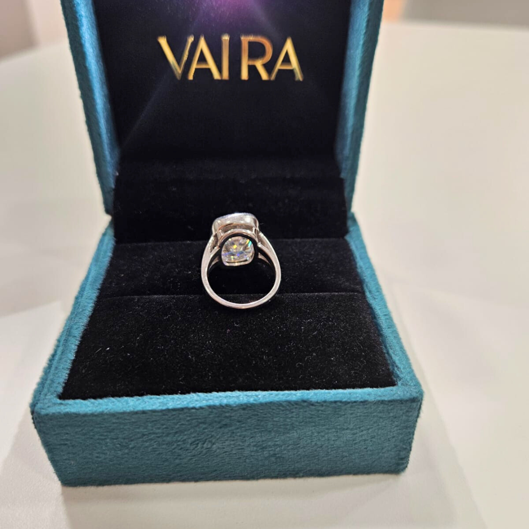 Cushion Statement Ring in Gold, Platinum and Moissanite By Vai Ra