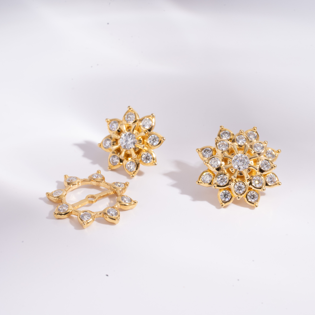 Sakura Floral Earrings in Moissanite and Lab Diamond by Vai Ra