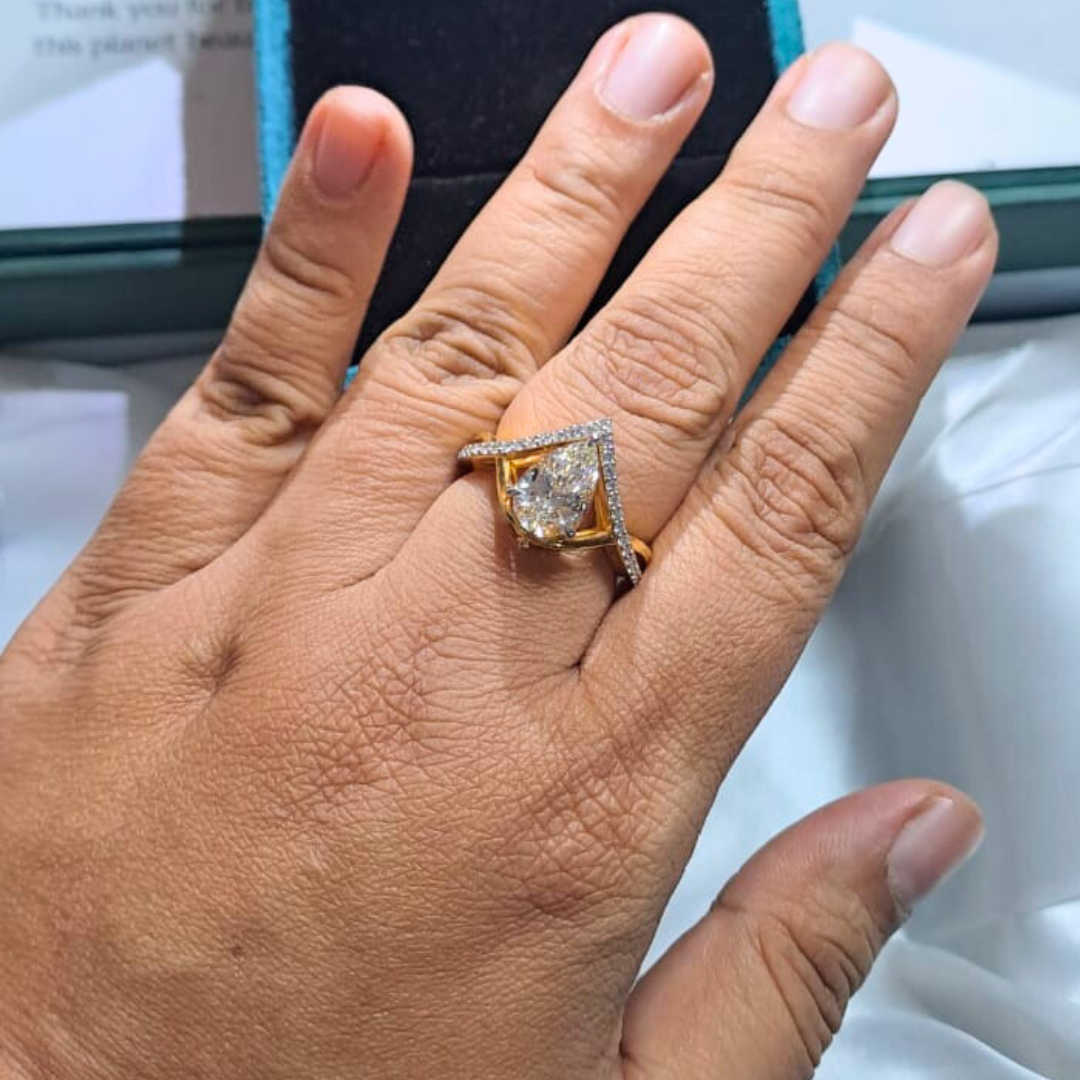 Pear Art Deco Diamond and Moissanite Ring by Vai Ra
