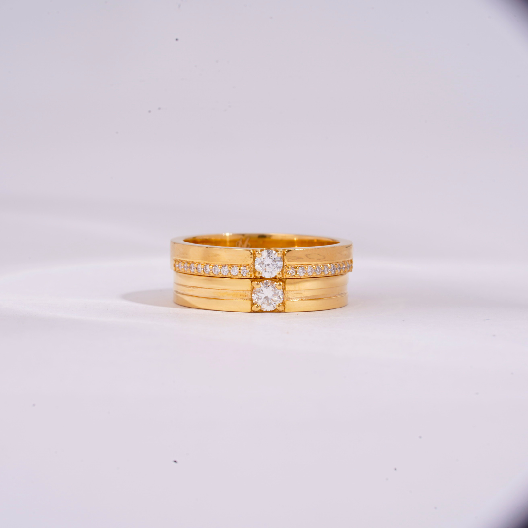 Amata Couple Ring Set in Moissanite and Lab and Natural Diamond by Vai Ra