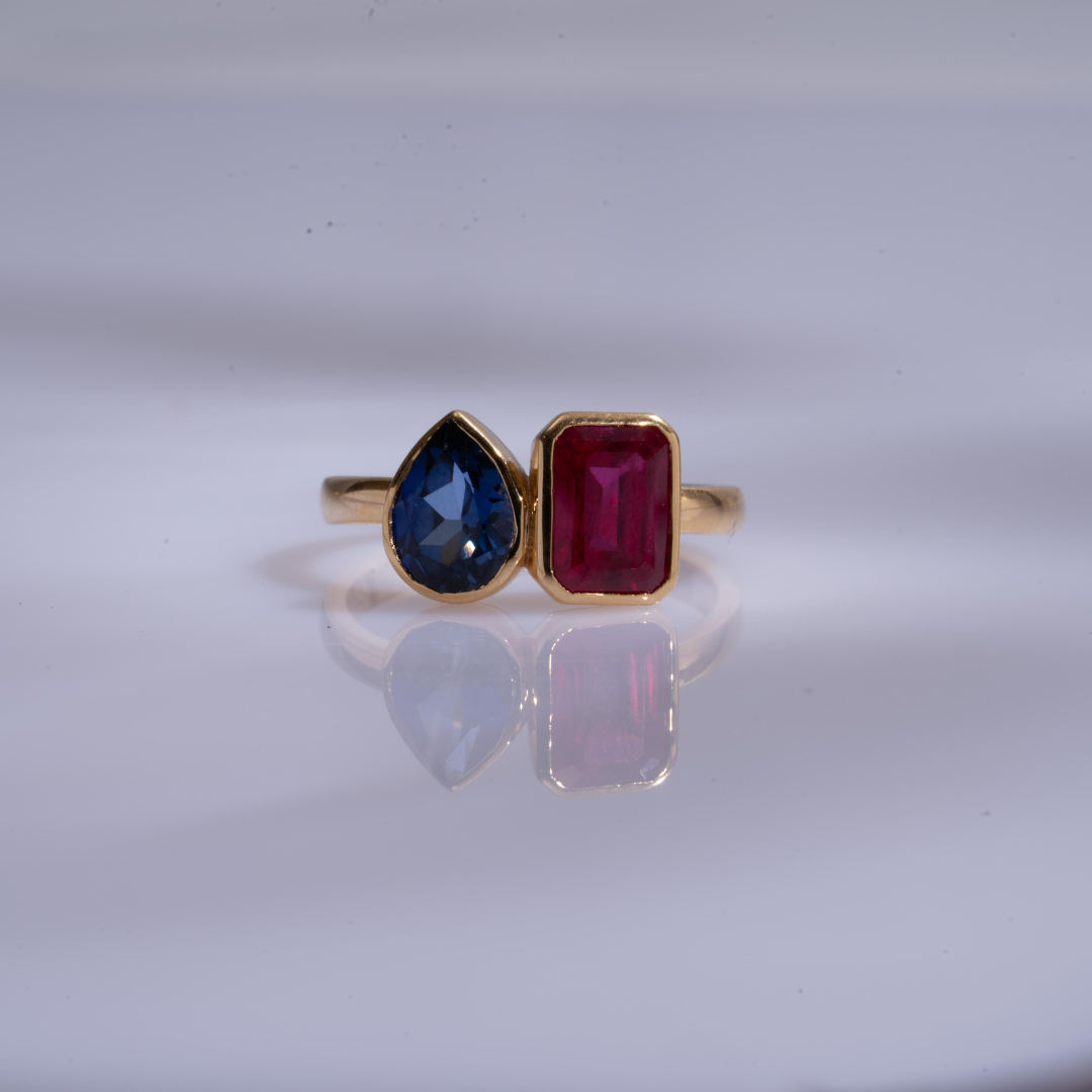 Toi Et Moi Ruby and Sapphire ring by Vai Ra