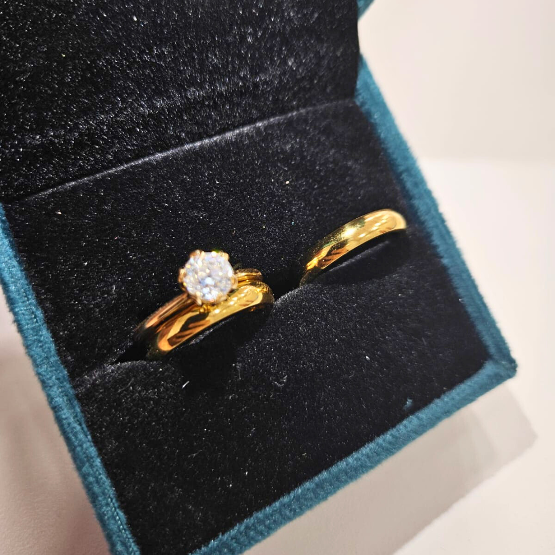 Ahava Couple Set Ring in Moisannite and Lab Diamond by Vai Ra
