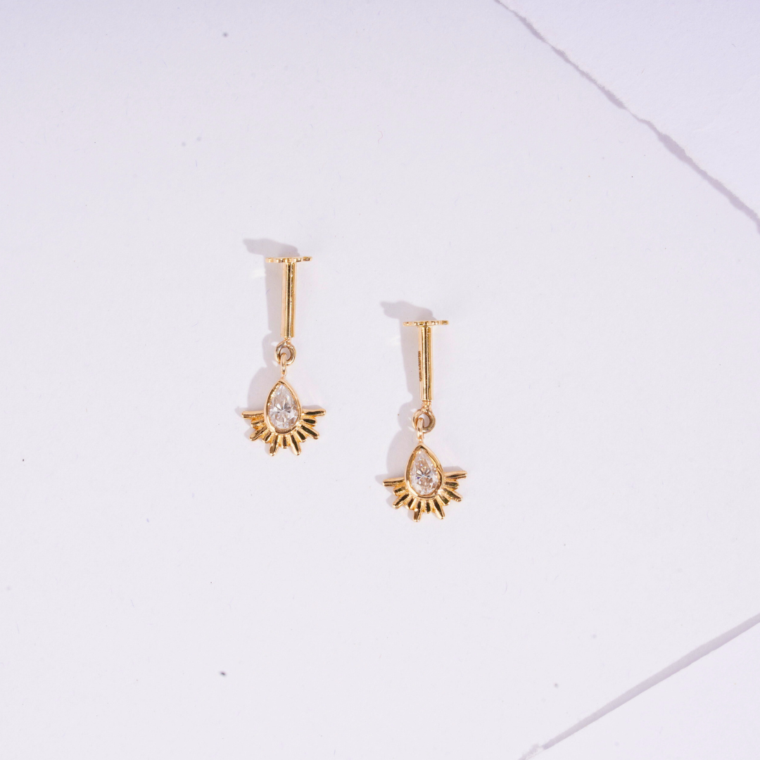 Sun Pear Bugadi Helix Piercings by Vai Ra in Moissanite and Lab Diamond