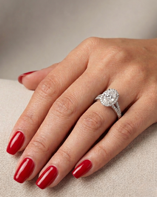 Vibha 2.8 CT Oval Halo Engagement Ring Available in Moissanite & Lab Diamond