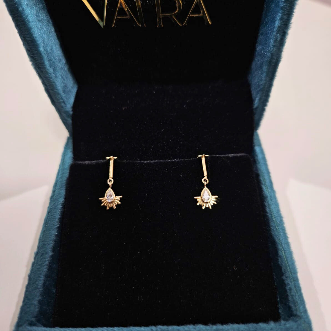 Sun Pear Bugadi Helix Piercings by Vai Ra in Moissanite and Lab Diamond