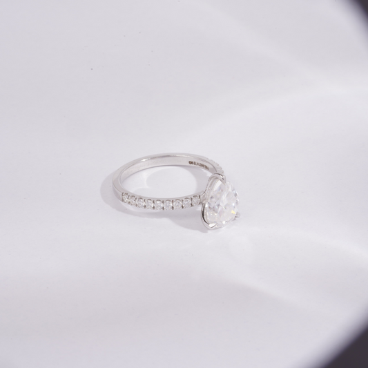 Nishta Pear Solitaire Ring by Vai Ra in Lab Diamond and Moissanite