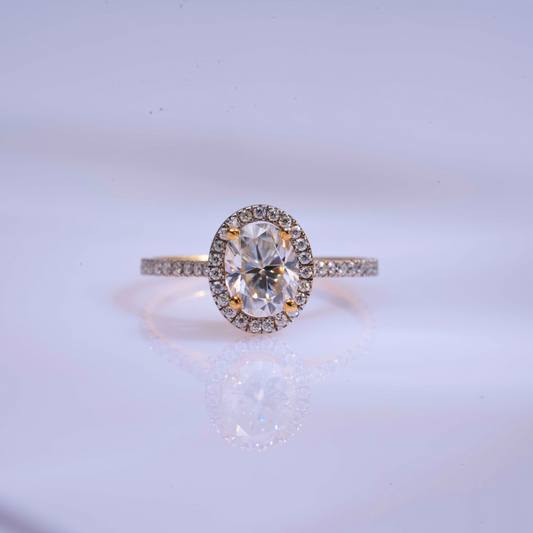 Pari Oval Halo Ring in Moissanite and Lab Diamond by Vai Ra