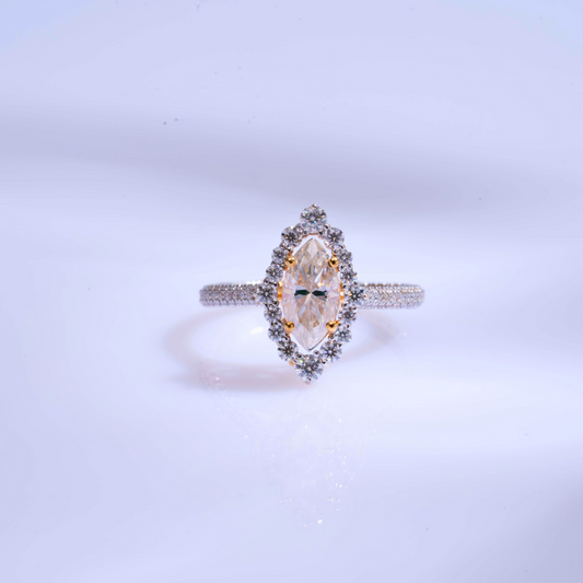 Neveah Marquise Halo Ring in Moissanite and Lab Diamond by Vai Ra