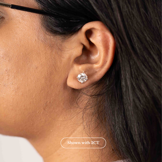 2 CT Each Round Solitaire Earrings 18KT Gold (Next Day Ship)