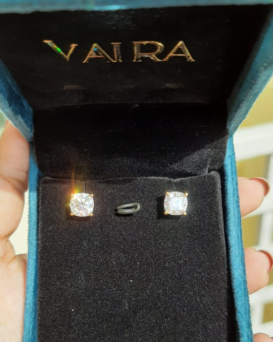 Elongated Cushion Studs in Moissanite and Lab Diamond by Vai Ra