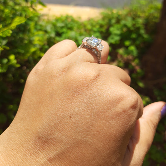 Three Emerald stone 6.17 CT ring lab diamond moissanite by Vai ra