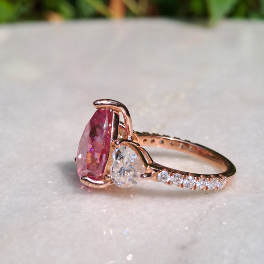 Rose ring adorned with 5.41 CT Sapphire and 5 CT Moissanite by Vai Ra