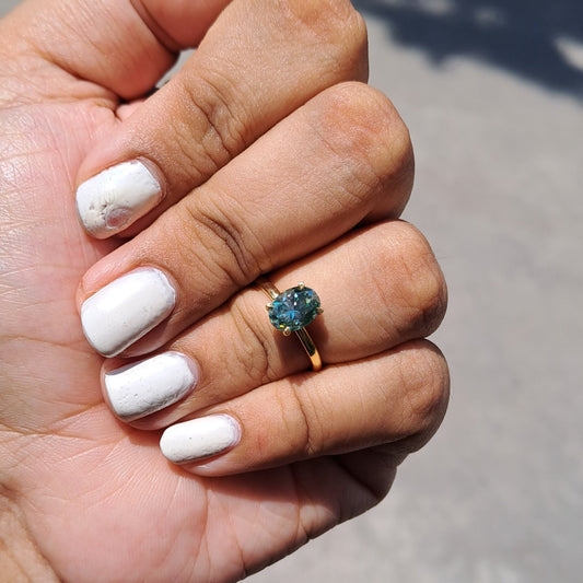 Teal Moissanite Solitaire Ring by Vai Ra