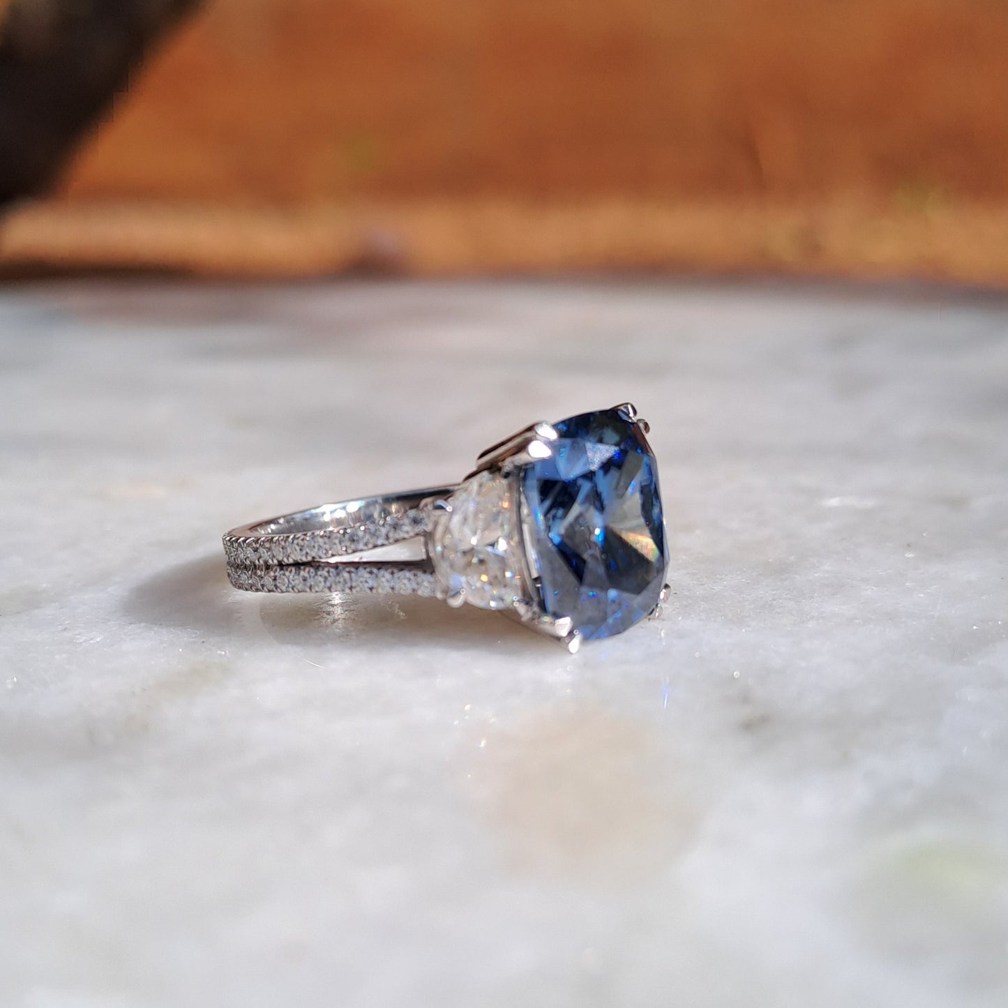 Blue Moissanite Diamond Ring