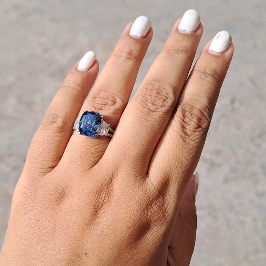 Blue Moissanite Diamond Ring
