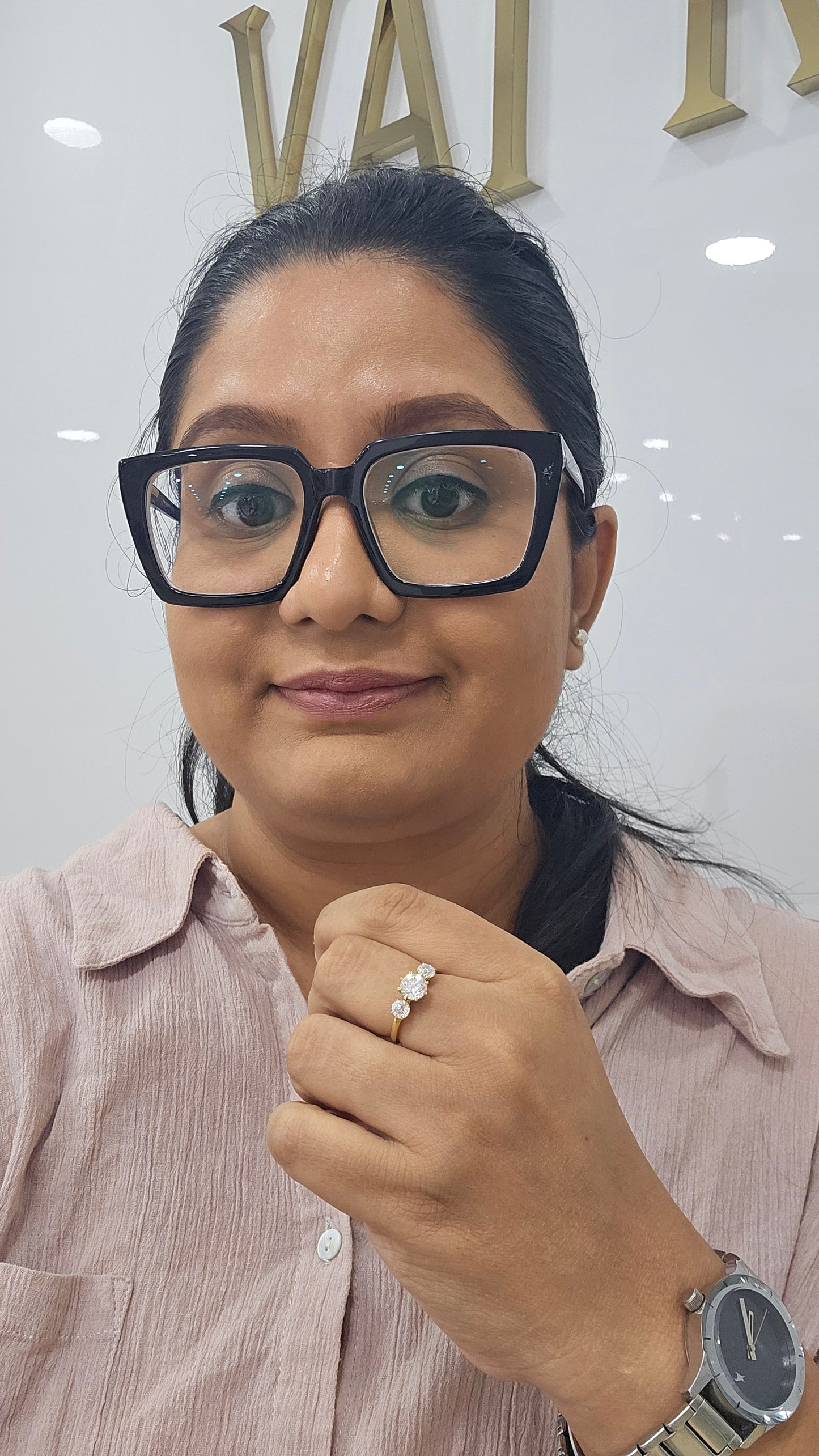Adhira threestone Ring Moissanite lab diamond by Vai Ra