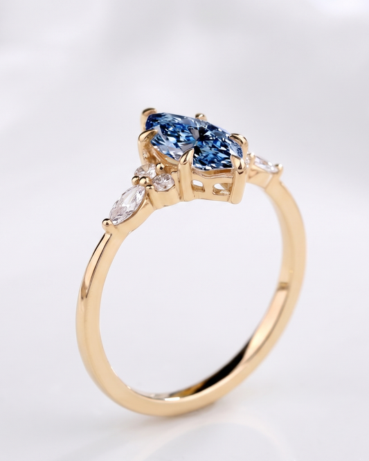 Azura Blue Marquise Cluster Coloured Diamond Ring 1.3CT