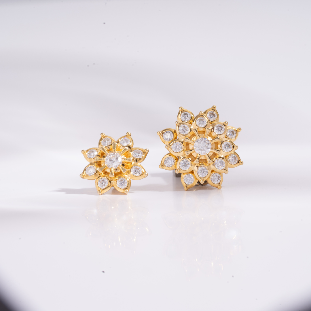 Sakura Floral Earrings in Moissanite and Lab Diamond by Vai Ra