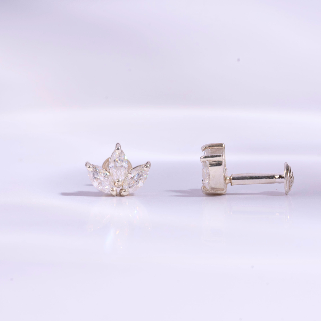 Three Petals Diamond Piercing Earrings (Version 1) by Vai Ra