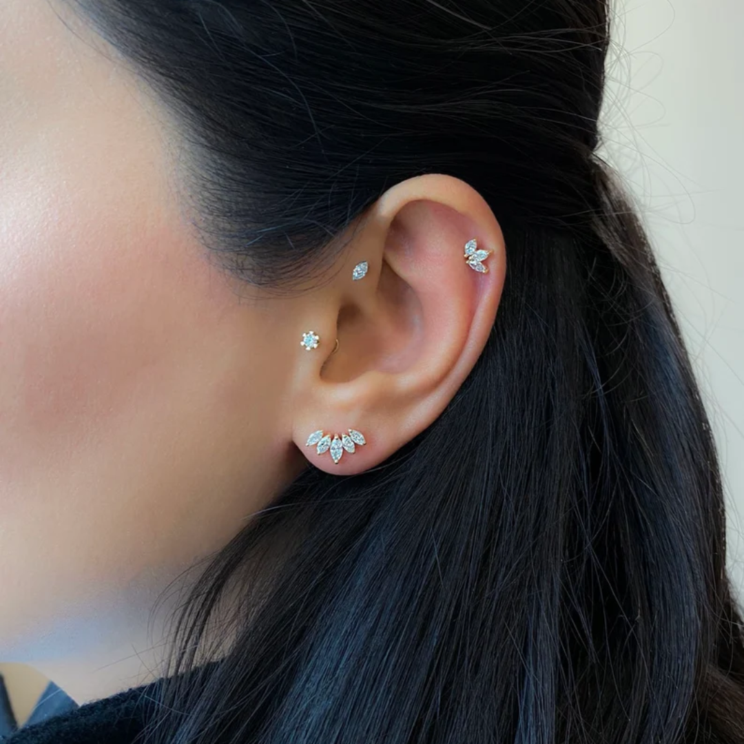 Three Petals Diamond Piercing Earrings (Version 1) by Vai Ra