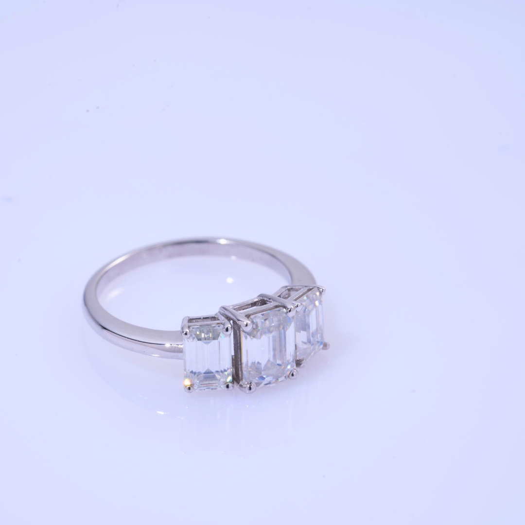 Vaishali Three Stone Ring in Moissanite and Lab Diamond by Vai Ra