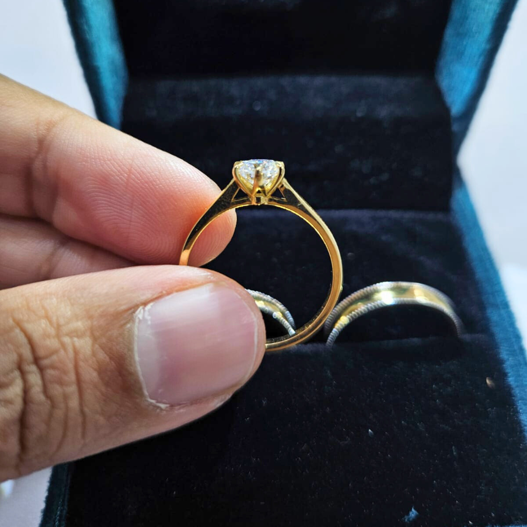 Eterno Duo Couple Ring Set in Moissanite and Lab Diamond by Vai Ra