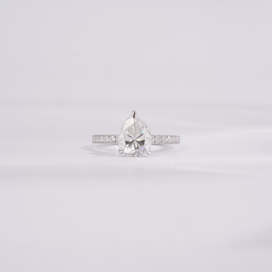 Nishta Pear Solitaire Ring by Vai Ra in Lab Diamond and Moissanite