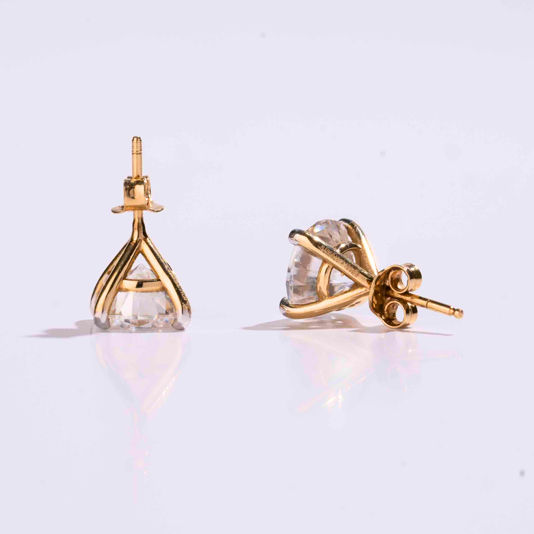 2 CT Each Round Solitaire Earrings 18KT Gold (Next Day Ship)