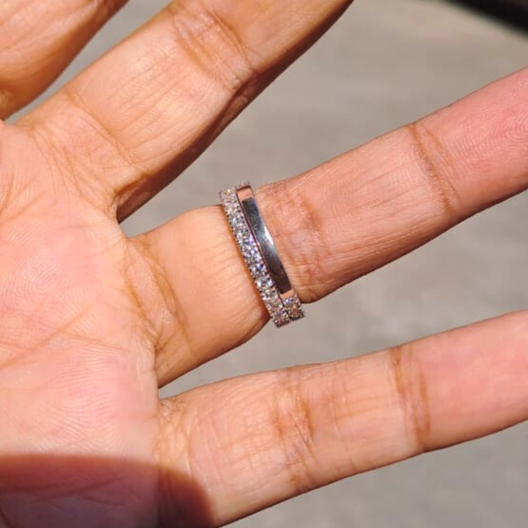 Eon Couple Ring Set in Diamond and Moissanite by Vai Ra