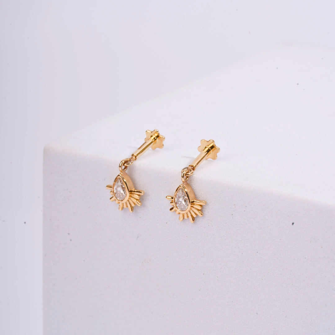 Sun Pear Bugadi Helix Piercings by Vai Ra in Moissanite and Lab Diamond