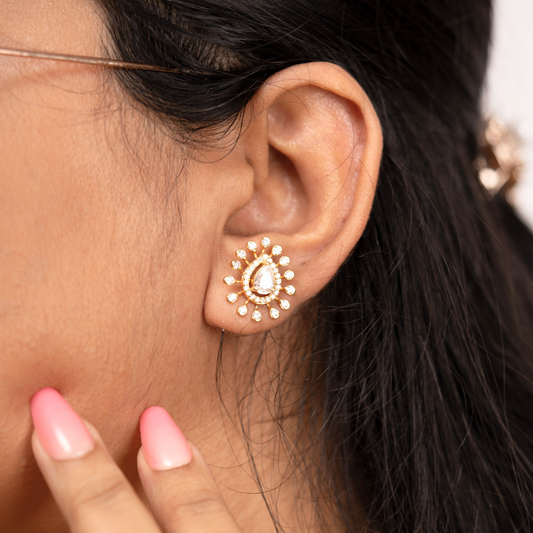 Pear Stud Earrigs in Moissanite and Lab Diamond by Vai Ra