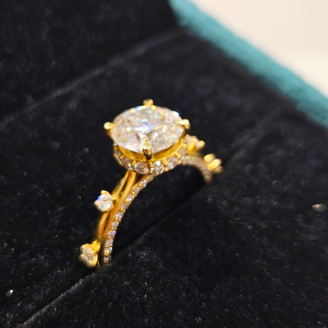 Raksha Soliaire Engagement Ring in Gold and Moisannite by Vai Ra