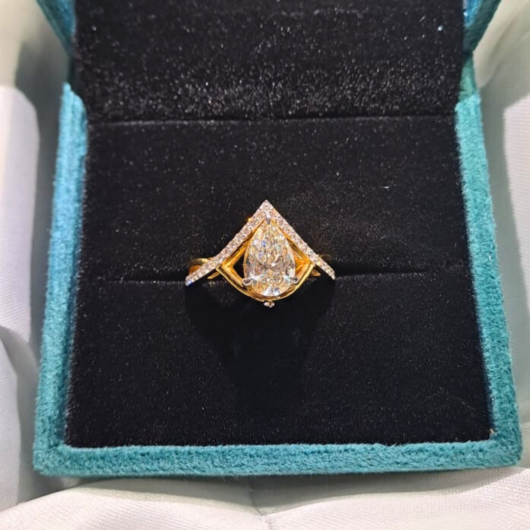 Pear Art Deco Diamond and Moissanite Ring by Vai Ra