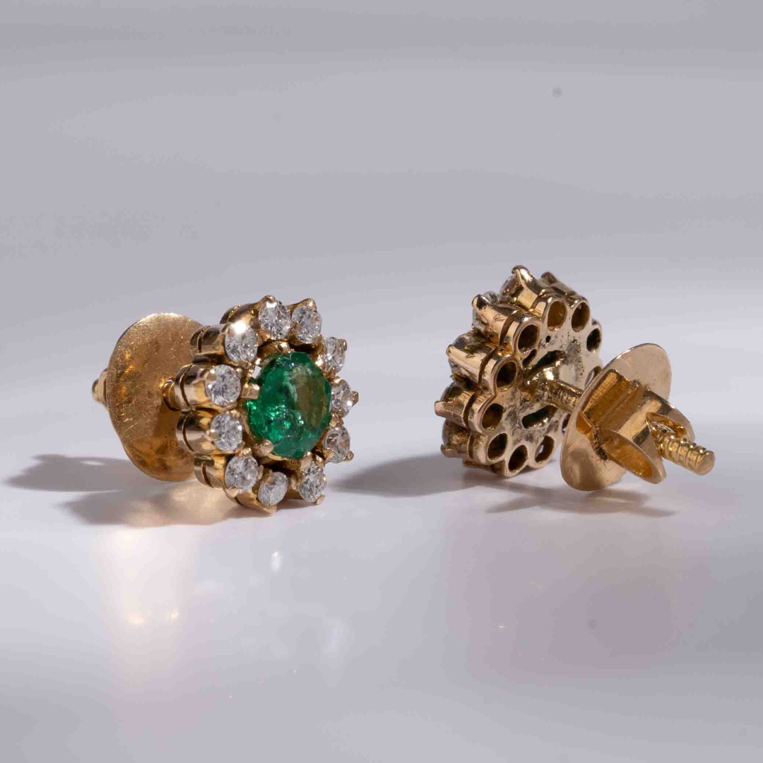 Manjari Emerald Stud in Moissanite and Diamond by Vai Ra