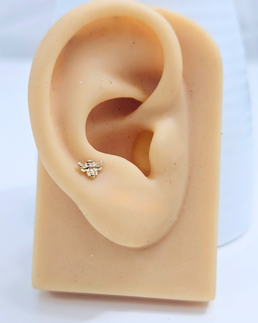 Honey Bee Gold Helix Piercing Earring by Vai Ra in Moissanite