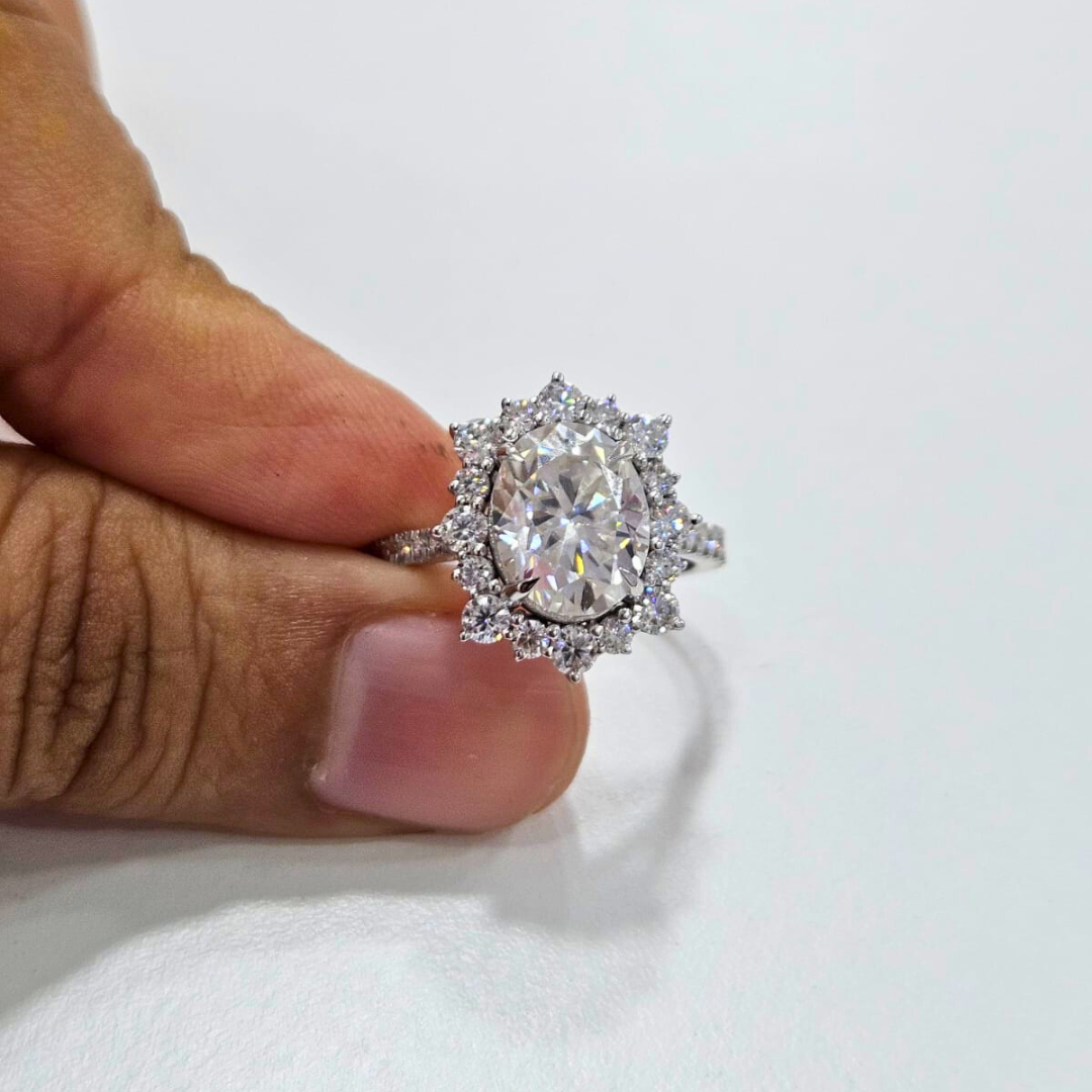 Miyabi Oval Ring 3.76 CT in Moissanite and LAb Diamond by Vai Ra