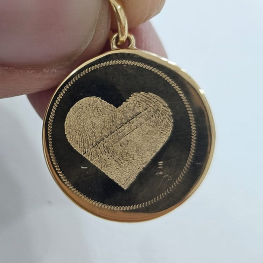 Gold Pendant with Baby Hand imprint and custom engraving by Vai Ra