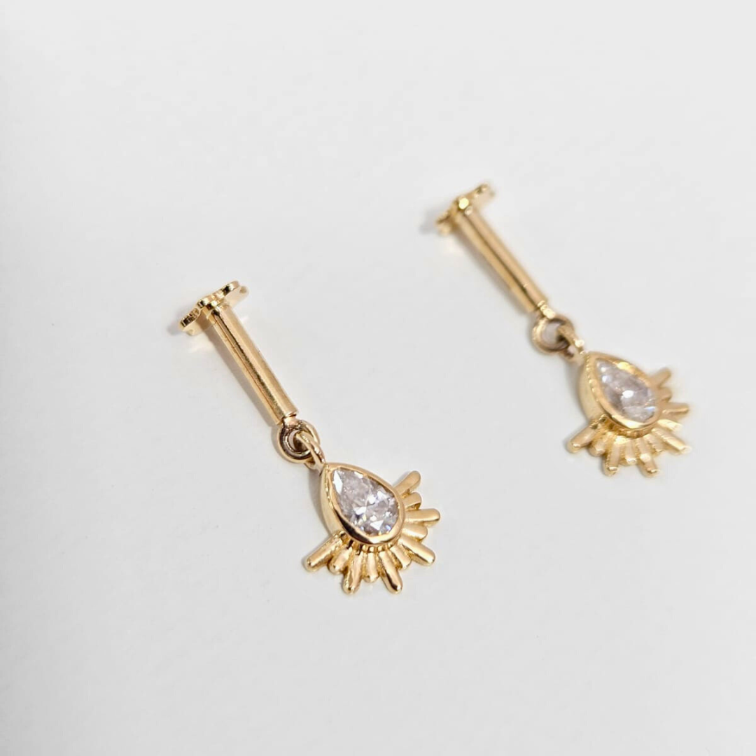 Sun Pear Bugadi Helix Piercings by Vai Ra in Moissanite and Lab Diamond