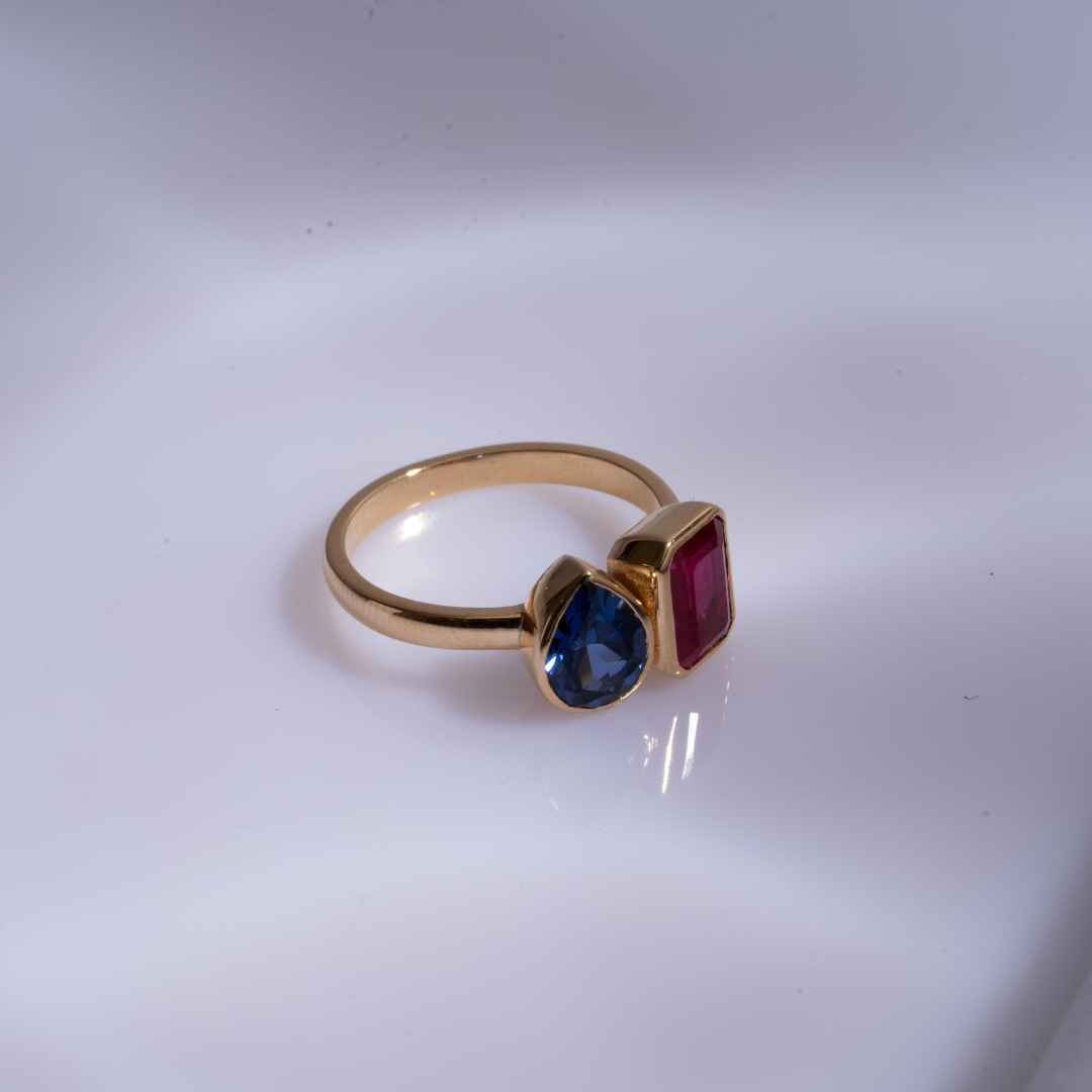 Toi Et Moi Ruby and Sapphire ring by Vai Ra
