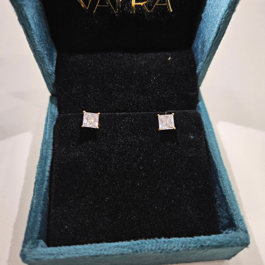 Princess Cut Solitaire lab diamond and moissanite ear rings