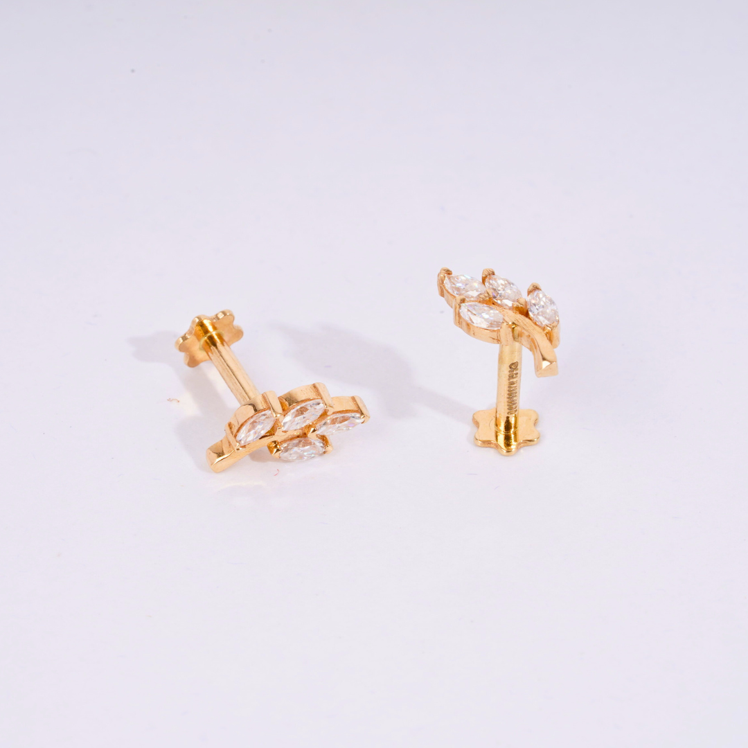 Vine Ear Piercings in Moissanite and Diamond by Vai Ra