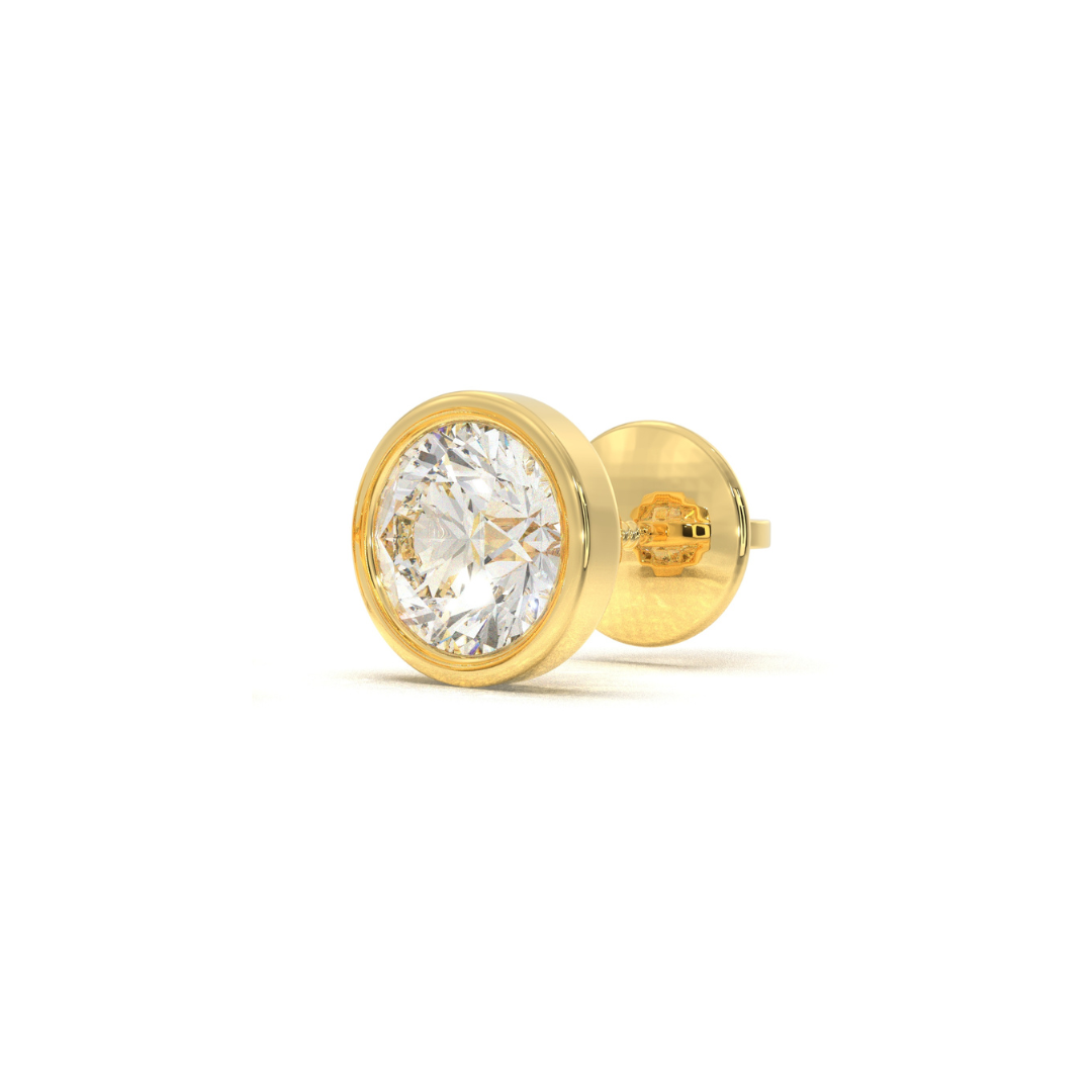 Men Solitaire Earring - Bezel Round (1.5CT)