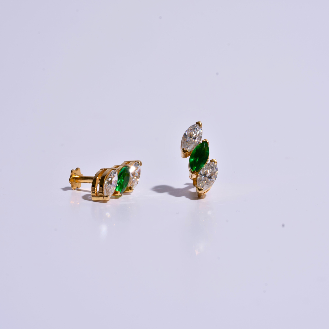 Three stone Emerald Marquise Earrings by Vai Ra