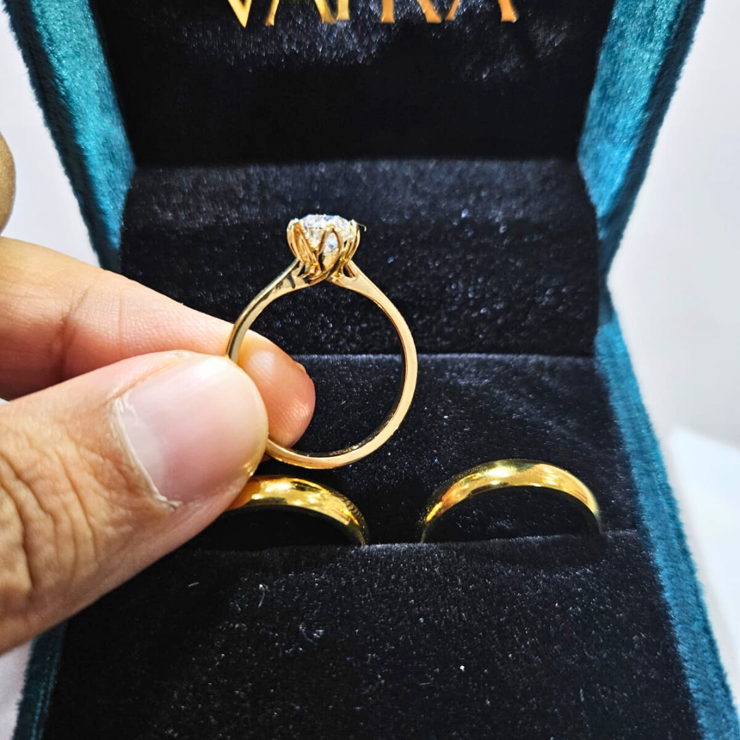 Ahava Couple Set Ring in Moisannite and Lab Diamond by Vai Ra